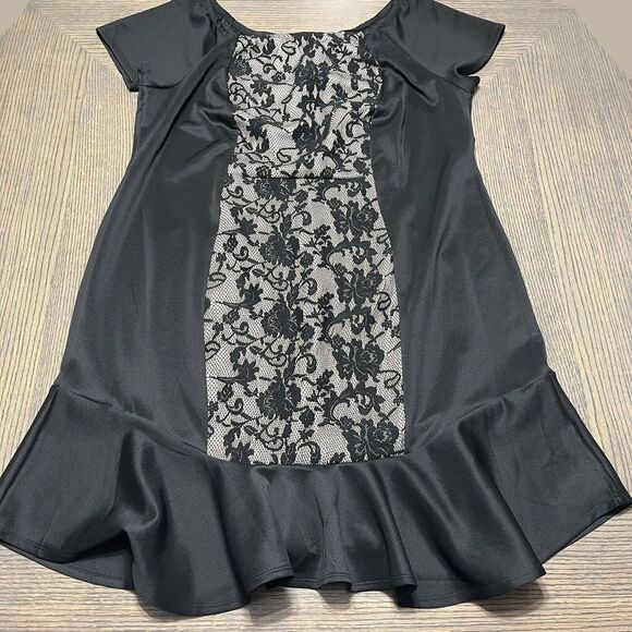 Wrapper Womens Fit Flare Cocktail Dress Plus Size 3X Black‎ Nude Lace Cap Sleeve - Picture 1 of 16